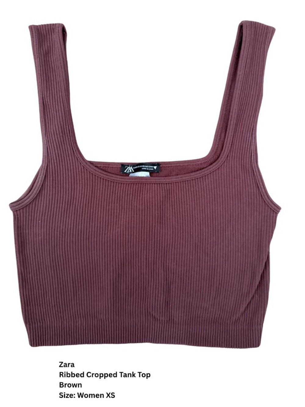 Zara Ribbed Cropped Tank Top Brown XS